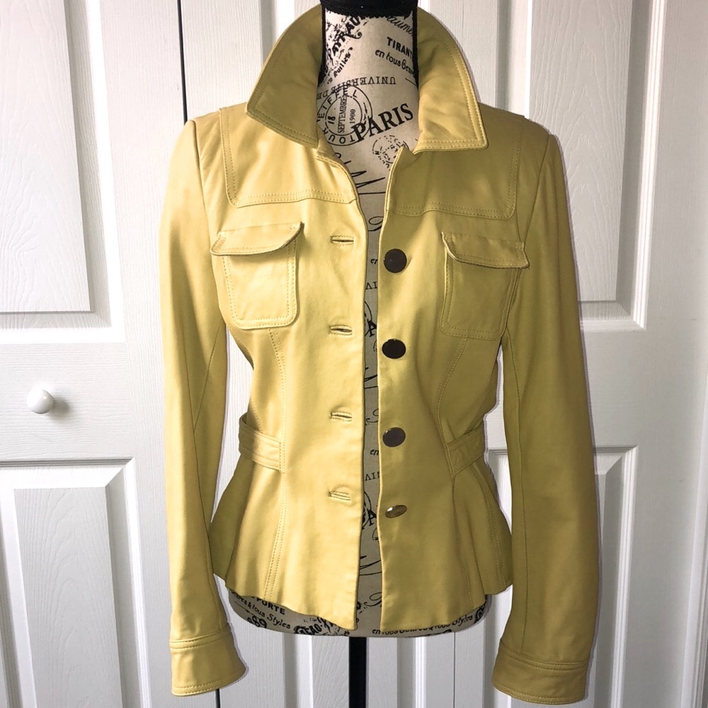Tahari yellow leather jacket